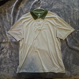 Haggar Men's Polo with Green Collar and Stripes